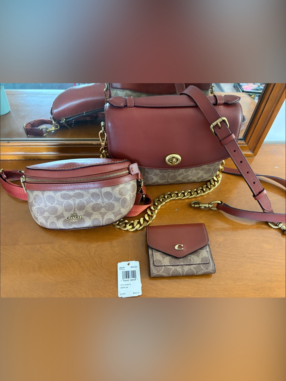 Coach Cassie handbag wardrobe! Brown Tan Signature Canvas Convertible Crossbody